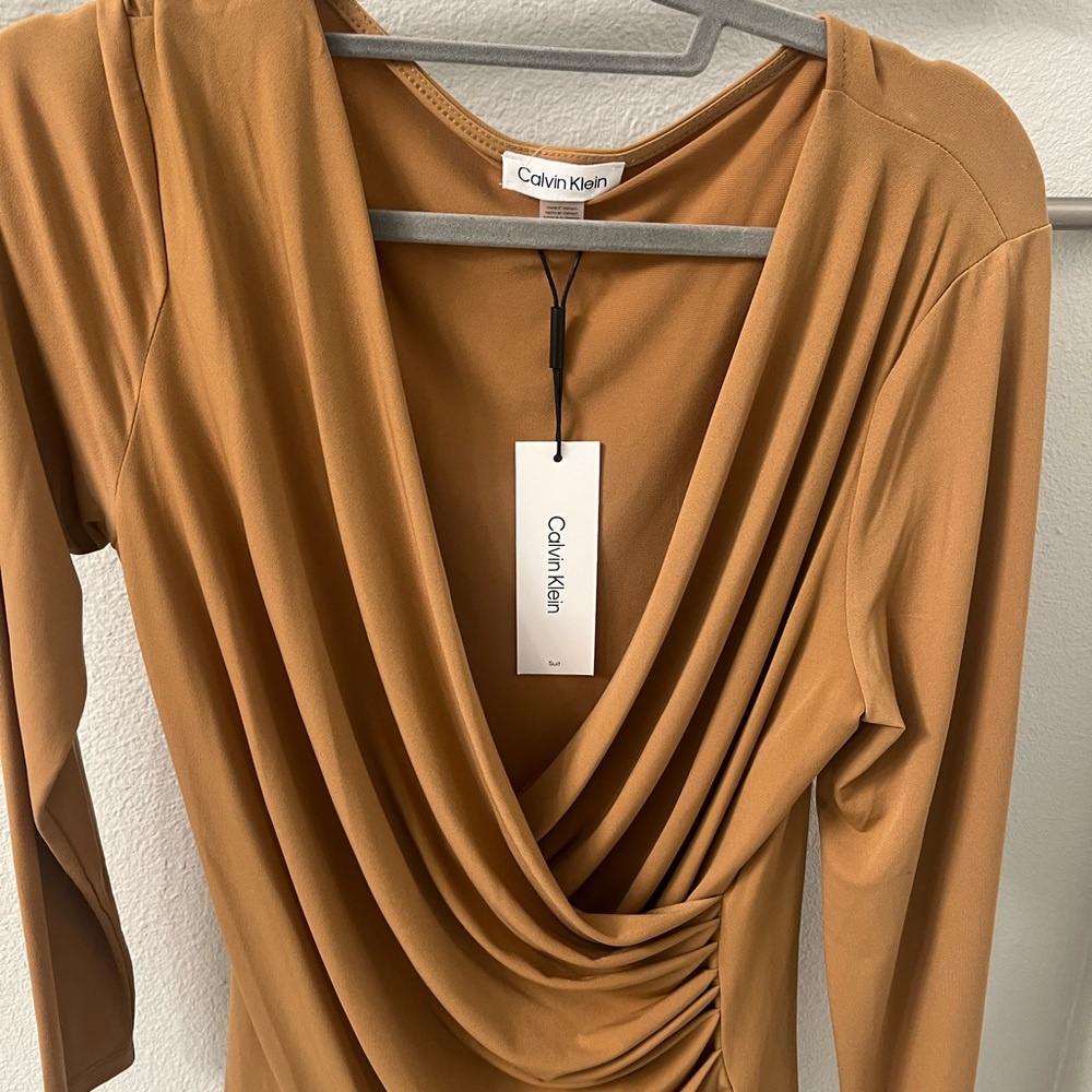 Calvin Klein Women's Tan Draped blouse